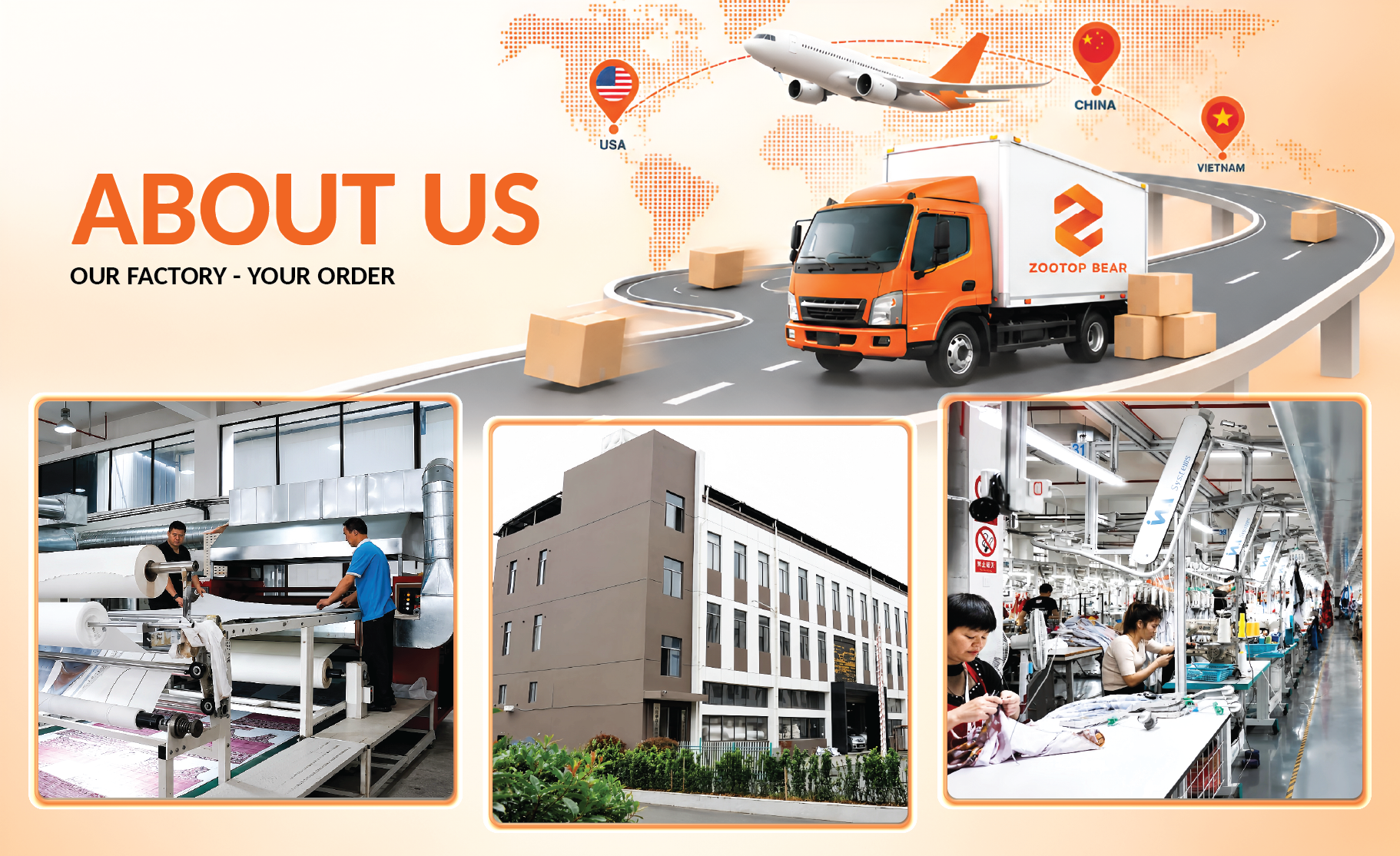 Illustration: Zootop Bear factories in the U.S. and China produce, quality-check and ship to the seller's customers